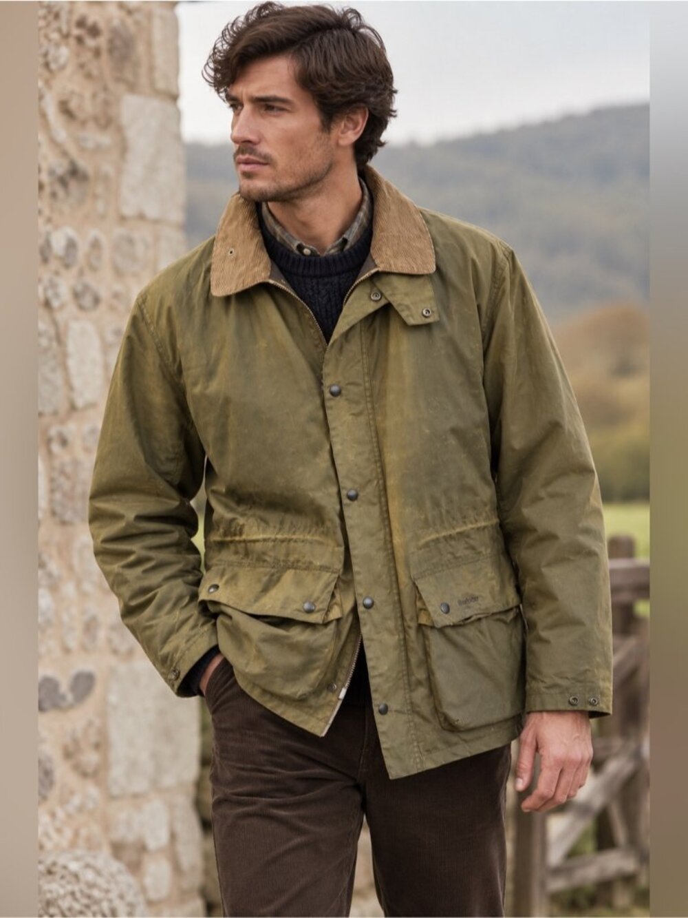 Barbour Binnacle Wax Jacket Men’s Large Olive Green Lightweight Drywax